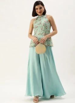 Teen Girls Pista Green Peplum Top N Sharara Set Festive Wear -Mahra Clothing Shop Pista Green Peplum Top N Sharara Set IWBS02203568 u