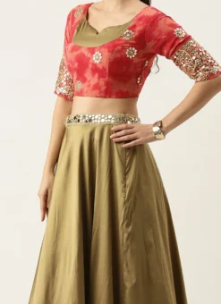 Prairie Sand N Red Gota Embroidered Lehenga Set Festive Wear