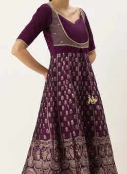 Purple Art Silk Jacquard Anarkali Set Festive Wear