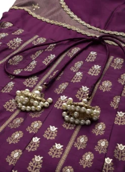 Purple Art Silk Jacquard Anarkali Set Festive Wear -Mahra Clothing Shop Purple Art Silk Jacquard Anarkali Set SLBS02210896 rrc1