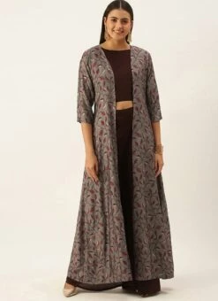 Teen Girls Purple Blouse N Palazzo Pant With Grey Jacket Party Wear -Mahra Clothing Shop Purple Blouse N Palazzo Pant With Grey Jacket IWBS02105397 u