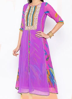 Purple Georgette Digital Printed Kurta Palazzo Set After Six Wear
