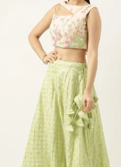 Skirt From Purple N Off White Art Silk Embroidered Lehenga After Six Wear