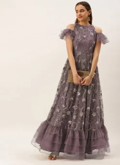 Purple Net Sequins Embroidered Layered Style Gown Wedding Wear -Mahra Clothing Shop Purple Net Sequins Embroidered Layered Style Gown IWBS02211171 u