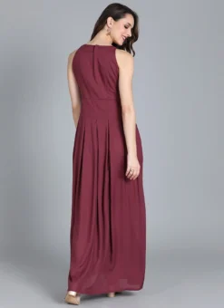 Purple Halter Neck Gown After Six Wear -Mahra Clothing Shop Purple TENCEL Halter Neck Gown IWBS01911438 b