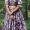 Teen Girls Purple Tissue Organza Sequins Lehenga Set Wedding Wear