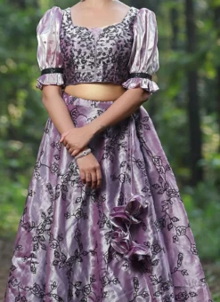 Teen Girls Purple Tissue Organza Sequins Lehenga Set Wedding Wear