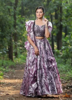 Teen Girls Purple Tissue Organza Sequins Lehenga Set Wedding Wear -Mahra Clothing Shop Purple Tissue Organza Sequins Lehenga Set GHBS02307759 u