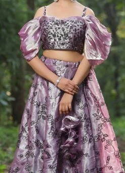 Teen Girls Purple Jimmy Choo Sequins Lehenga Set Wedding Wear