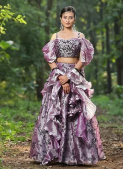 Teen Girls Purple Jimmy Choo Sequins Lehenga Set Wedding Wear -Mahra Clothing Shop Purple Tissue Organza Sequins Lehenga Set GHBS02307760 u