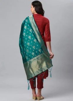 Rama Green Benarasi Silk Jacquard Woven Dupatta Festive Wear -Mahra Clothing Shop Rama Green Benarasi Silk Jacquard Woven Dupatta DPSLI1403107RG b