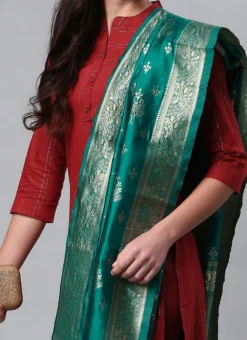 Rama Green Benarasi Silk Jacquard Woven Dupatta Festive Wear