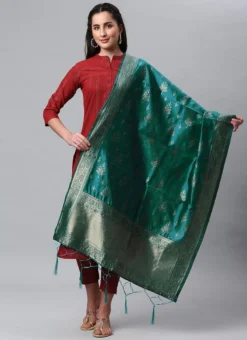 Rama Green Benarasi Silk Jacquard Woven Dupatta Festive Wear -Mahra Clothing Shop Rama Green Benarasi Silk Jacquard Woven Dupatta DPSLI1403107RG u