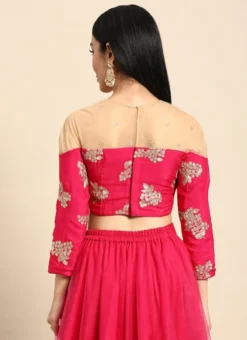 Rani Pink Embroidered Chinon Blouse Wedding Wear -Mahra Clothing Shop Rani Pink Embroidered Chinon Blouse BLBS02301956 b
