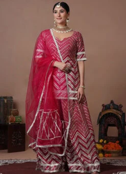 Teen Girls Rani Pink Georgette Embroidered Palazzo Suit Wedding Wear -Mahra Clothing Shop Rani Pink Georgette Embroidered Palazzo Suit SLBS02308923 u 2