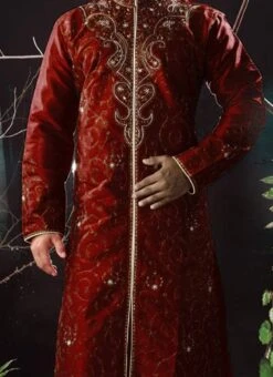 Maroon Art Dupion Silk Kurta Pyjama Party Wear