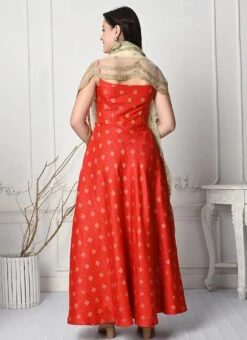 Teen Girls Red Art Silk Anarkali Suit Festive Wear -Mahra Clothing Shop Red Art Silk Anarkali Suit SLBS02301090 b 1