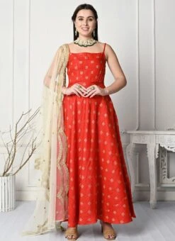 Teen Girls Red Art Silk Anarkali Suit Festive Wear -Mahra Clothing Shop Red Art Silk Anarkali Suit SLBS02301090 u 1