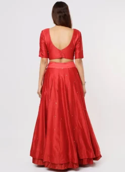 Red Art Silk Embroidered Umbrella Lehenga Party Wear -Mahra Clothing Shop Red Art Silk Embroidered Umbrella Lehenga GHDSVLC148 b