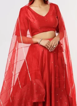 Red Art Silk Embroidered Umbrella Lehenga Party Wear