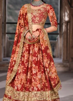 Red Art Silk Floral Printed And Sequins Designer Lehenga Choli Festive Wear