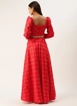 Red Art Silk Maxi Dress Festive Wear -Mahra Clothing Shop Red Art Silk Maxi Dress DRBS02302204 b