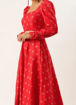 Red Art Silk Maxi Dress Festive Wear