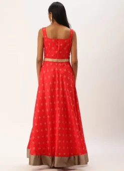 Red Art Silk Strap Neck Style Maxi Dress Festive Wear -Mahra Clothing Shop Red Art Silk Strap Neck Style Maxi Dress DRBS02301108 b