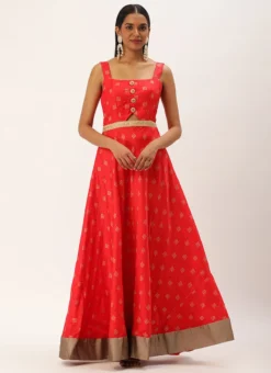Red Art Silk Strap Neck Style Maxi Dress Festive Wear -Mahra Clothing Shop Red Art Silk Strap Neck Style Maxi Dress DRBS02301108 u