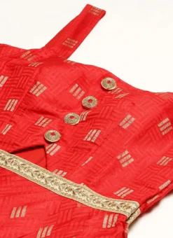 Red Art Silk Strap Neck Style Maxi Dress Festive Wear -Mahra Clothing Shop Red Art Silk Strap Neck Style Maxi Dress DRBS02301108 rrc1