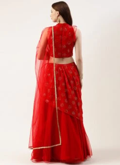 Teen Girls Red Georgette Draped Lehenga Set Wedding Wear -Mahra Clothing Shop Red Georgette Draped lehenga Set GHBS02211188 b