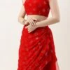 Teen Girls Red Georgette Draped Lehenga Set Wedding Wear