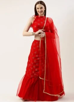 Teen Girls Red Georgette Draped Lehenga Set Wedding Wear -Mahra Clothing Shop Red Georgette Draped lehenga Set GHBS02211188 u