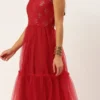 Red Georgette Embroidered Dress Festive Wear