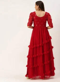 Red Georgette Embroidered Maxi Dress Festive Wear -Mahra Clothing Shop Red Georgette Embroidered Maxi Dress DRBS02211085 b