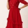 Red Georgette Embroidered Maxi Dress Festive Wear