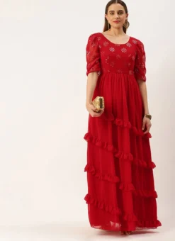 Red Georgette Embroidered Maxi Dress Festive Wear -Mahra Clothing Shop Red Georgette Embroidered Maxi Dress DRBS02211085 u