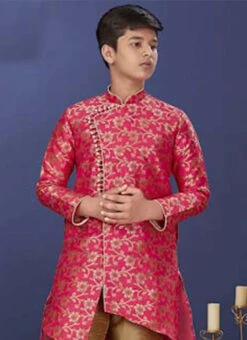 Red Heavy Silk Indowestern Sherwani Wedding Wear -Mahra Clothing Shop Red Heavy Silk Indowestern Sherwani KDBSRK502 b