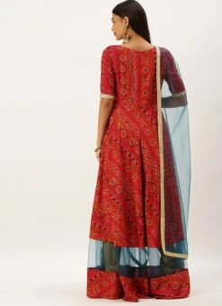 Teen Girls Red Jacquard Anarkali Suit Festive Wear -Mahra Clothing Shop Red Jacquard Anarkali Suit SLBS02202396 b