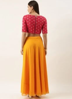 Teen Girls Red Jacquard Crop Top And Skirt Festive Wear -Mahra Clothing Shop Red Jacquard Crop Top And Skirt IWBS02202424 b