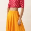 Teen Girls Red Jacquard Crop Top And Skirt Festive Wear