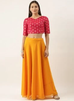 Teen Girls Red Jacquard Crop Top And Skirt Festive Wear -Mahra Clothing Shop Red Jacquard Crop Top And Skirt IWBS02202424 u