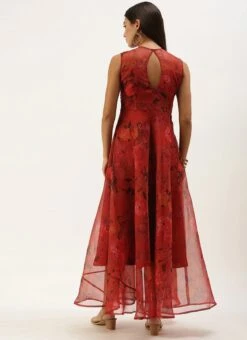 Red Organza Digital Printed Dress Party Wear -Mahra Clothing Shop Red Organza Digital Printed Dress DRBS02107581 b