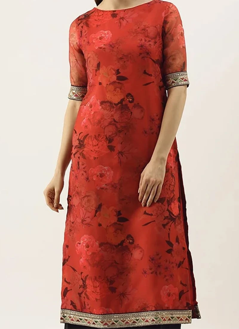 Teen Girls Red Printed Organza Calf Length Kurta Set After Six Wear 1 Teen Girls Red Printed Organza Calf Length Kurta Set After Six Wear