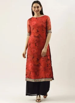 Teen Girls Red Printed Organza Calf Length Kurta Set After Six Wear 6 Teen Girls Red Printed Organza Calf Length Kurta Set After Six Wear -Mahra Clothing Shop Red Printed Organza Calf Length Kurta Set KSBS02104249 u 1