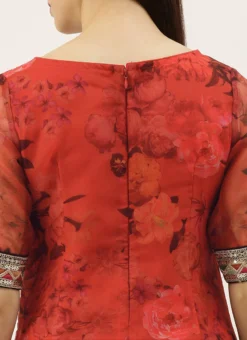 Red Printed Organza Calf Length Top Festive Wear 13 Red Printed Organza Calf Length Top Festive Wear -Mahra Clothing Shop Red Printed Organza Calf Length Top KRBS02307700 rrc2