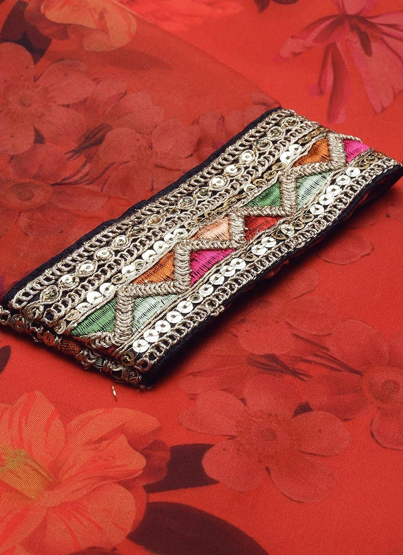 Red Printed Organza Calf Length Top Festive Wear 7 Red Printed Organza Calf Length Top Festive Wear - Image 7