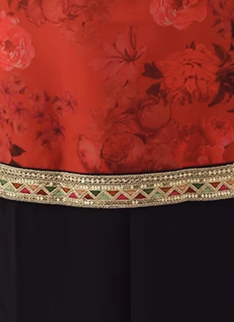 Red Printed Organza Calf Length Top Festive Wear 8 Red Printed Organza Calf Length Top Festive Wear - Image 8