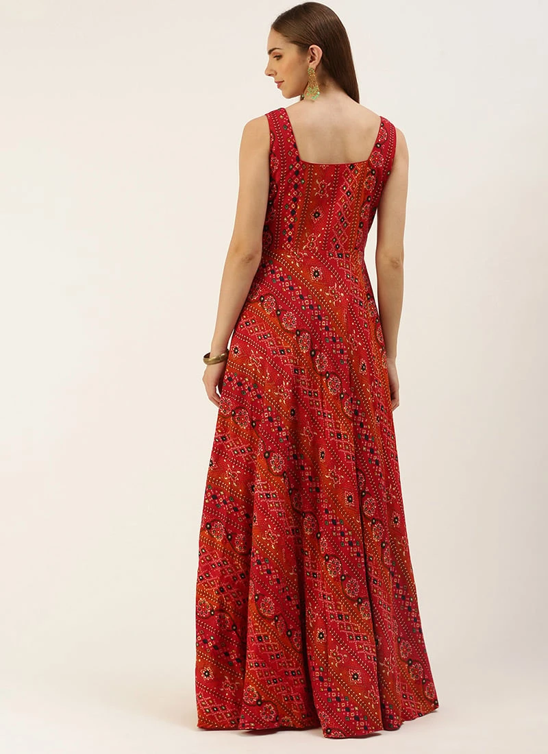 Teen Girls Teen Red Printed Viscose Gown After Six Wear 4 Teen Girls Teen Red Printed Viscose Gown After Six Wear - Image 4