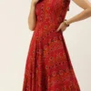 Teen Girls Teen Red Printed Viscose Gown After Six Wear